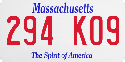 MA license plate 294KO9