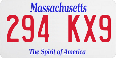 MA license plate 294KX9