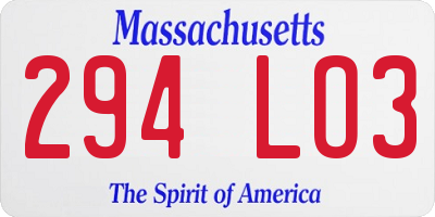 MA license plate 294LO3