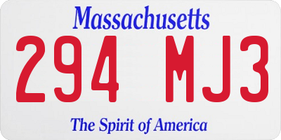 MA license plate 294MJ3