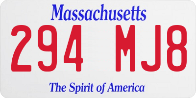 MA license plate 294MJ8