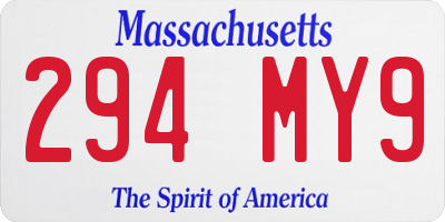 MA license plate 294MY9