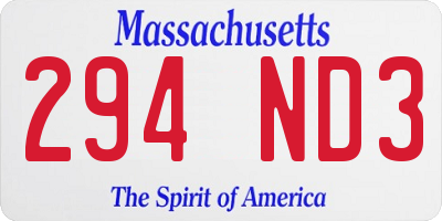 MA license plate 294ND3