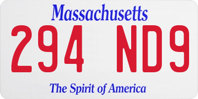 MA license plate 294ND9