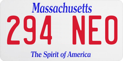 MA license plate 294NE0
