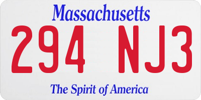 MA license plate 294NJ3
