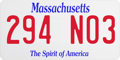 MA license plate 294NO3