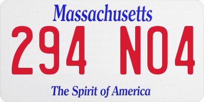 MA license plate 294NO4