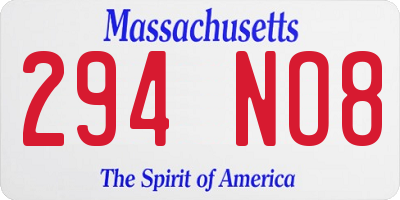 MA license plate 294NO8