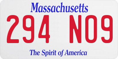 MA license plate 294NO9