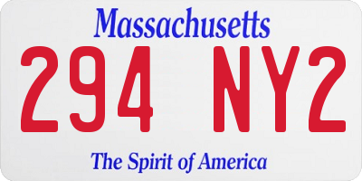 MA license plate 294NY2