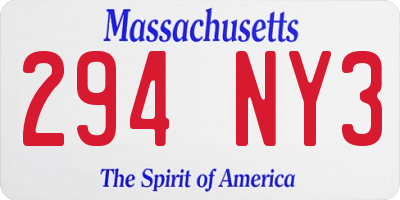 MA license plate 294NY3