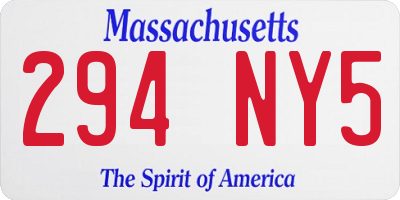 MA license plate 294NY5