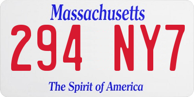 MA license plate 294NY7