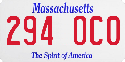MA license plate 294OC0