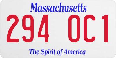 MA license plate 294OC1