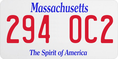 MA license plate 294OC2
