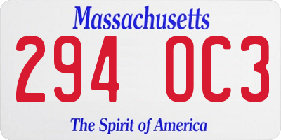 MA license plate 294OC3