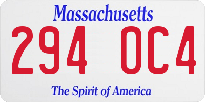 MA license plate 294OC4