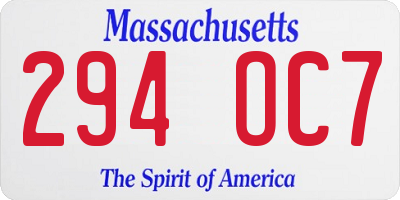 MA license plate 294OC7