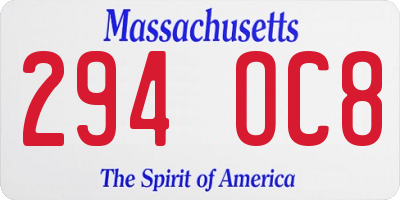 MA license plate 294OC8