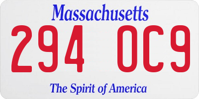 MA license plate 294OC9