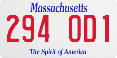 MA license plate 294OD1