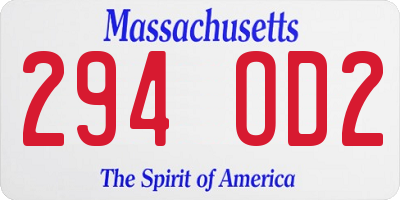 MA license plate 294OD2