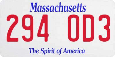 MA license plate 294OD3