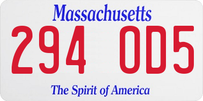 MA license plate 294OD5
