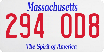 MA license plate 294OD8