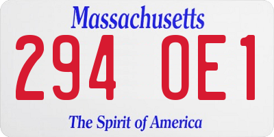 MA license plate 294OE1