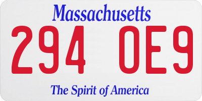 MA license plate 294OE9