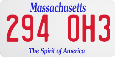 MA license plate 294OH3