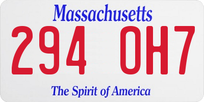 MA license plate 294OH7