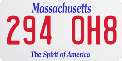 MA license plate 294OH8
