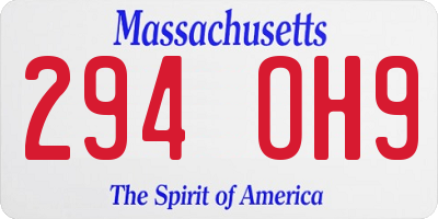 MA license plate 294OH9