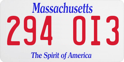 MA license plate 294OI3