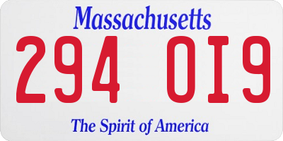 MA license plate 294OI9