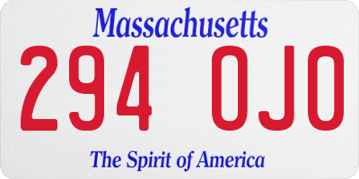MA license plate 294OJ0