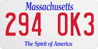 MA license plate 294OK3