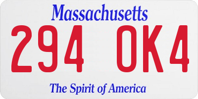 MA license plate 294OK4