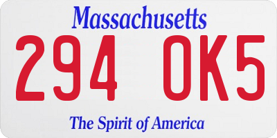 MA license plate 294OK5