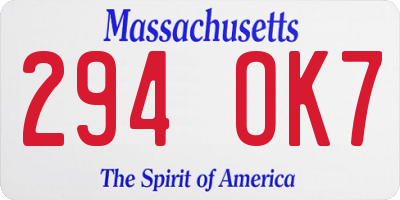 MA license plate 294OK7