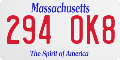MA license plate 294OK8