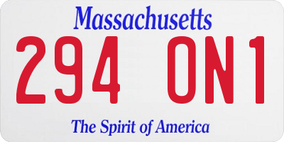 MA license plate 294ON1