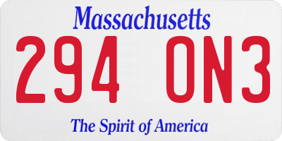 MA license plate 294ON3