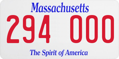 MA license plate 294OO0