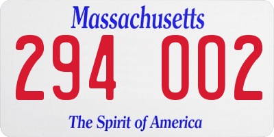MA license plate 294OO2