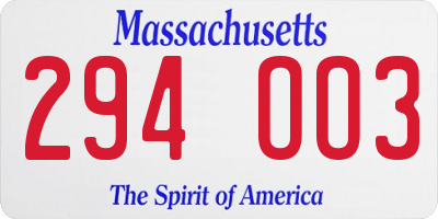 MA license plate 294OO3